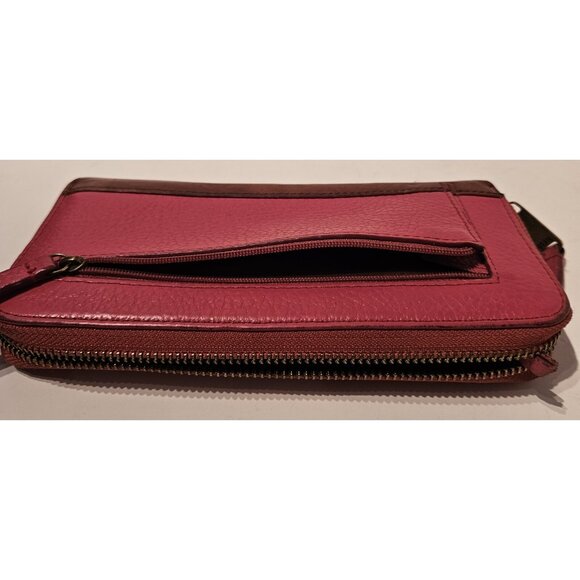 Fossil Wallet Pink Leather Medium zipper pocket - Picture 9 of 10